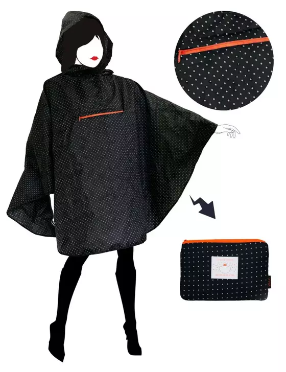 SMATI Regenponcho - schwarz mit Wolkenpunkten in rot und weiß 