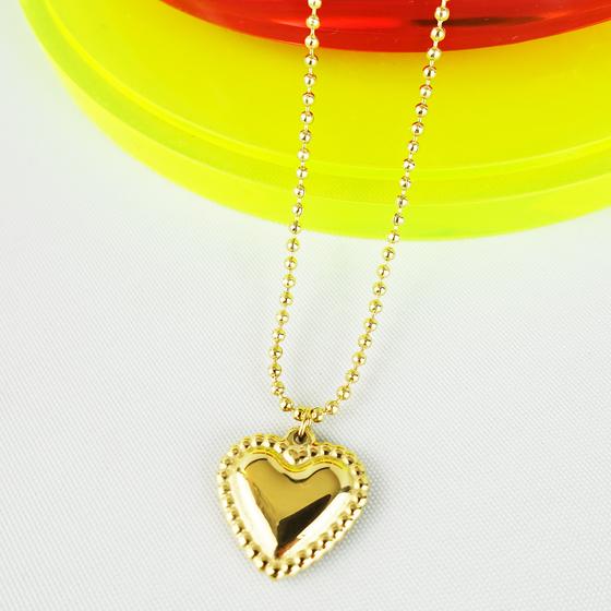 goldmarie Kette HERZ mit Zierrand - Stahl vergoldet -1,3cm 