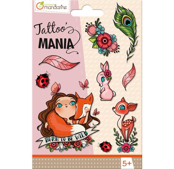 Avenue Mandarine Tattoo Abziehbilder - MANIA "Born To Be Wild", Waldtiere, Blüten, Pfauenauge