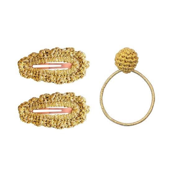 Haarschmuck-Set, Goldglitzer, handmade