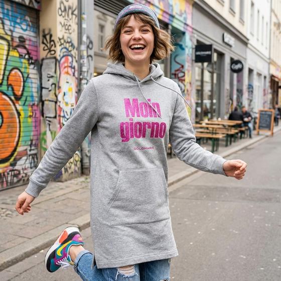 goldmarie Hoodie Sweatkleid MOINGIORNO - grau-pink mit Glitzer 