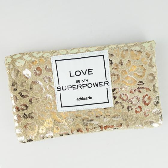 goldmarie Britt-Portemonnaie LOVE IS MY SUPERPOWER  - Leder Leo Look - beige gold  - 15x9cm