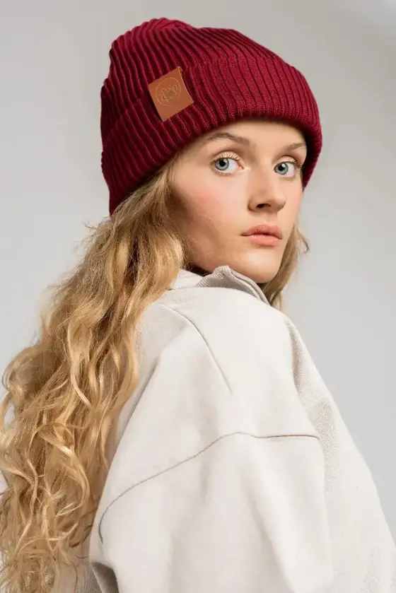 Hat warm thick, Burgundy 100% Biobaumwolle