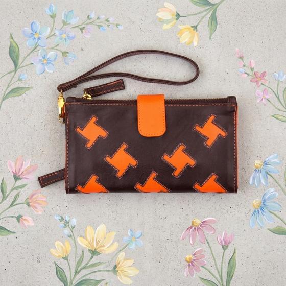 goldmarie Portemonnaie WALLET Leder Pepita Muster braun-orange