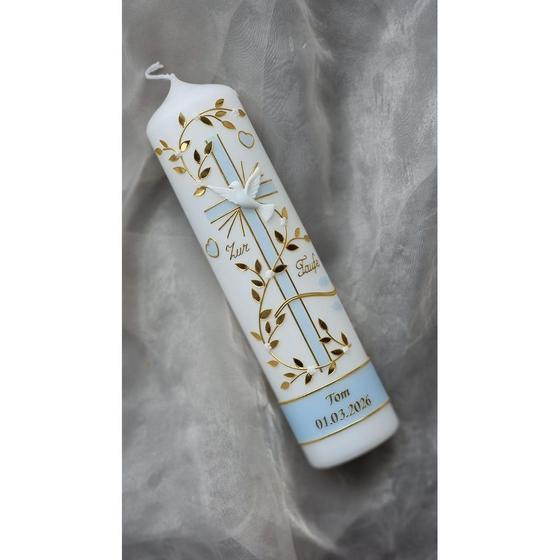 Taufkerze Pastellkollektion zartblau/gold