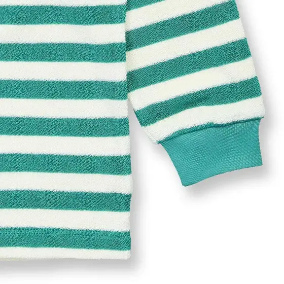 Sense Organics Pyjama Frottee Long John Petrolgrün Weiß Geringelt