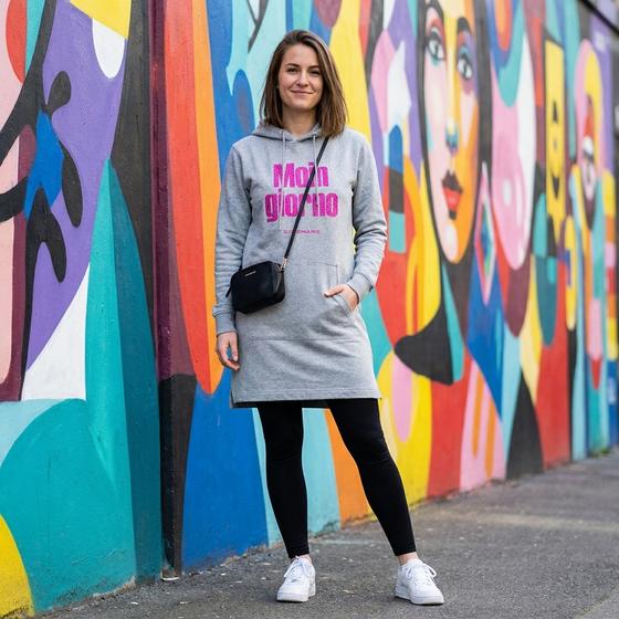 goldmarie Hoodie Sweatkleid MOINGIORNO - grau-pink mit Glitzer 