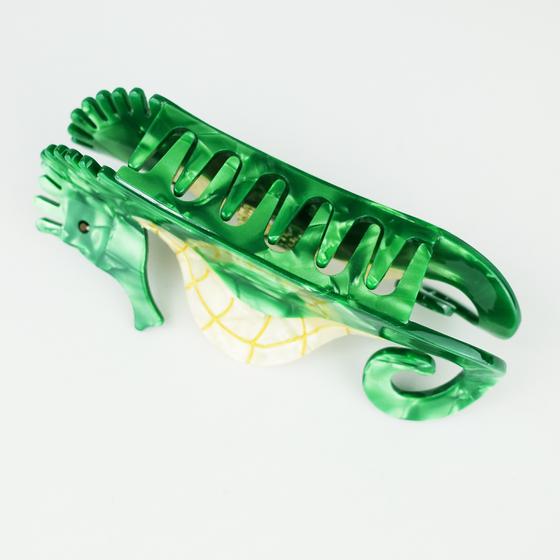  goldmarie Haarklammer SEEPFERDCHEN  - grün-perlmutt - 11cm 