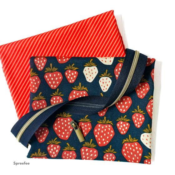 Pouch Nähset mit Erdbeer Canvas, Innenstoff und Reißverschluss