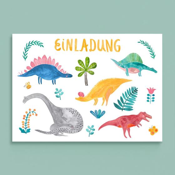 Frau Ottilie Postkarte - Einladung Dinosaurier
