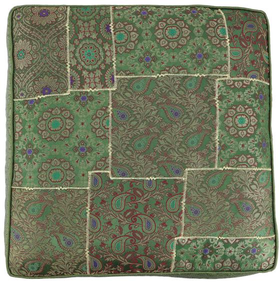 Orientalisches eckiges Patchwork Kissen 50 cm, Sitzkissen, Bodenkissen mit Baumwollfüllung - grün