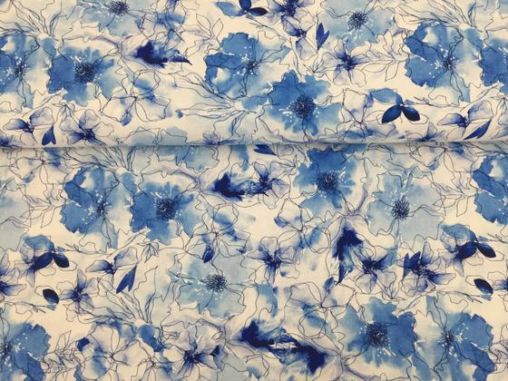 Baumwoll-Leinen Blume blau