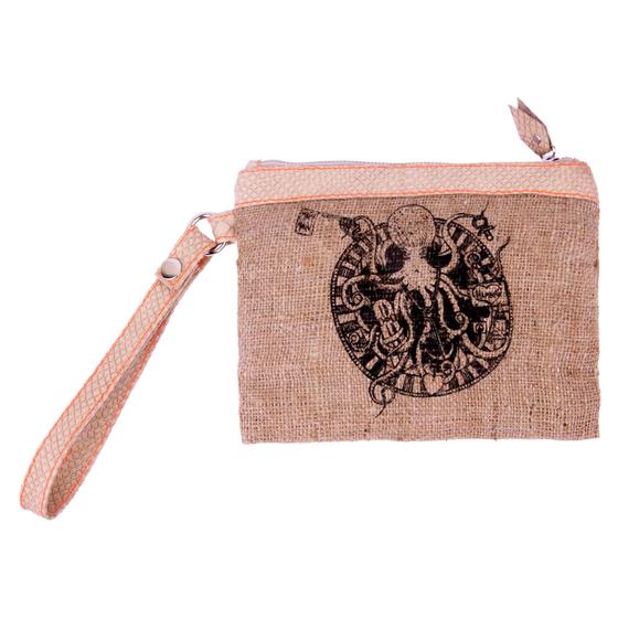 goldmarie Kosmetik-Reisetasche Jute KRAKE HAMBURG Motiv  - natur-beige - 24x18cm