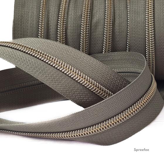 Endlos Reißverschluss greige Altmessing metallisiert für Taschen nähen Made in Germany
