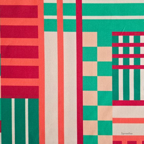 Halbpanama Graphic Block Line grün rot apricot kombi