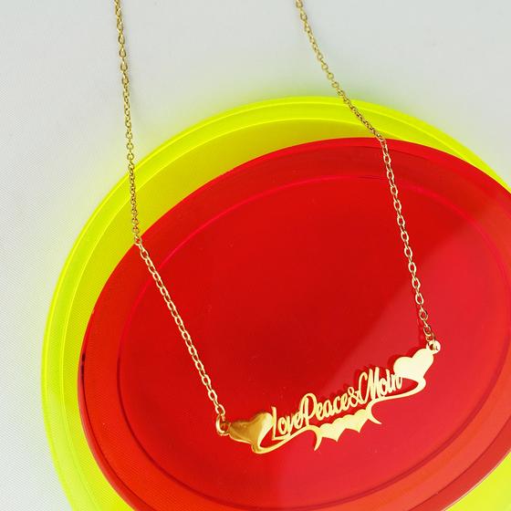 goldmarie Kette LOVE PEACE MOIN Schriftzug mit Herz - Stahl vergoldet