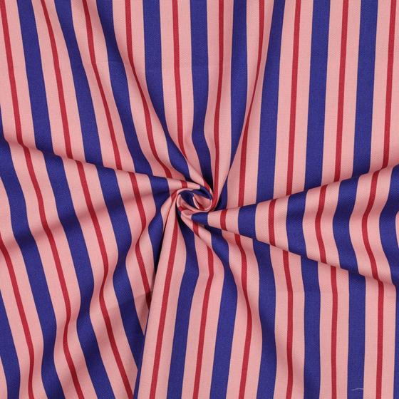 Canvas-Stoff mit breiten Streifen in Hellrosa und Ocker aus robustem Baumwollcanvas für Taschen und Deko-Projekte.