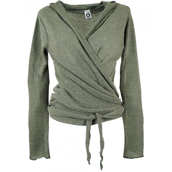 Wickelshirt, Baumwollstrick Pullover, Wickeljacke - helles khakigrün