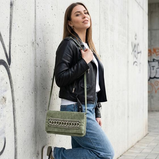 goldmarie Handtasche & Portemonnaie CHAIN WALLET - Leder vintage lindgrün 