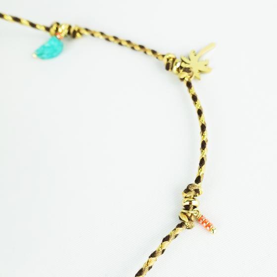 goldmarie Brillenband & Wickelarmband HELLY - Palme & Amazon Stein Anhänger - braun-gold