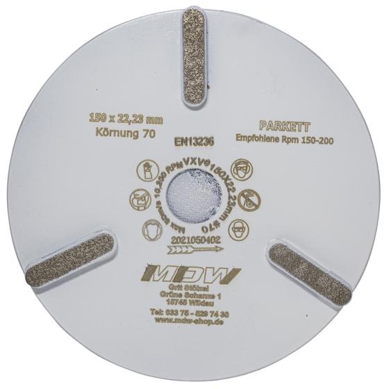 Diamant Schleifscheibe <br> Ø 150 mm x Körnung 70 <br> mit Klettaufnahme <br> zum Schleifen von Parketten
