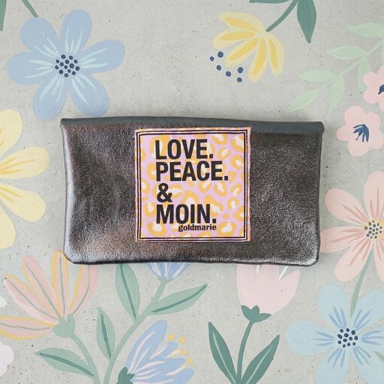 goldmarie Britt-Portemonnaie LOVE PEACE MOIN lilac Leo Label - Leder anthrazit metallic - 15x9cm