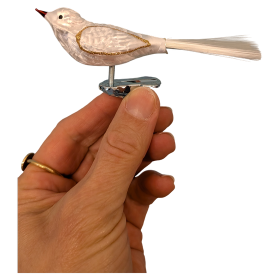 Glas Vogel mit Glasfederschwanz Eislack aus Thüringen