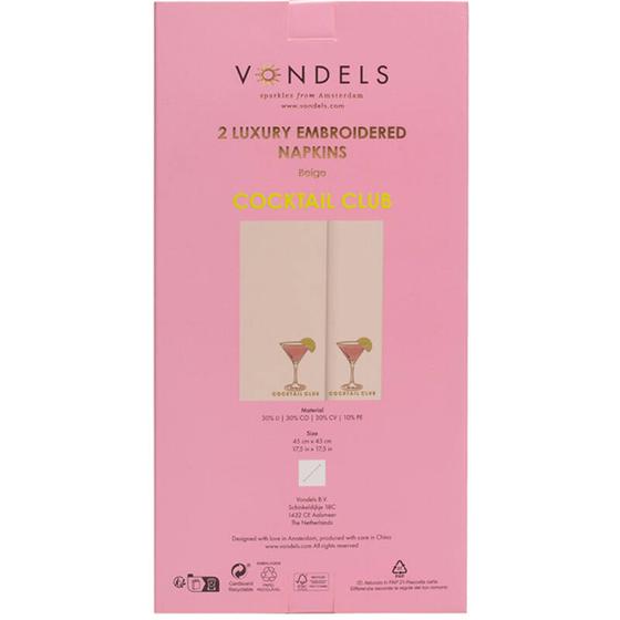 VONDELS bestickte Stoff-Servietten COCKTAIL CLUB - beige-neongelb-silber - 2er Set