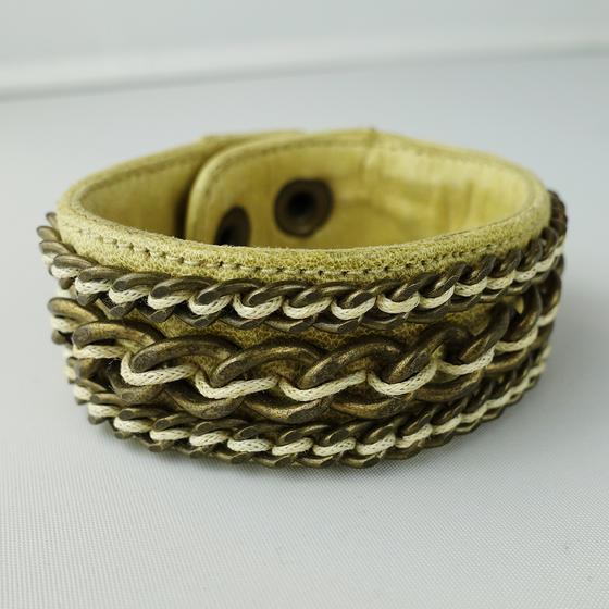 goldmarie Lederarmband Chain Kettenverzierung vintage-creme brass 