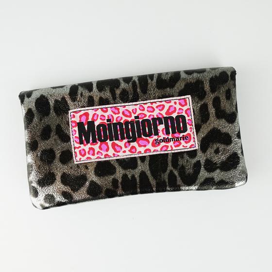 goldmarie Portemonnaie MOINGIORNO rotes Leo Label Leder Leomuster schwarz-silber - 15x9cm