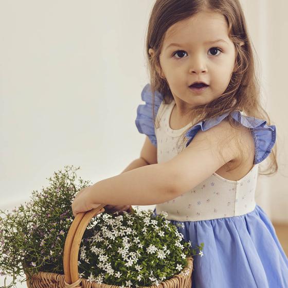 Müsli by Green Cotton Spring Frill Dress Bubble Tofu Shell Blue