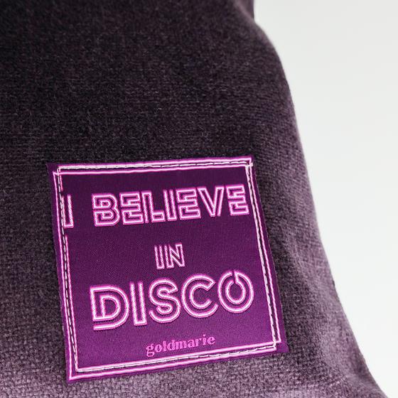 goldmarie Kissen I BELIEVE IN DISCO -  Möbelbezug Recycelt - Samt Ornament Muster aubergine-mausgrau - 50x27cm - Einzelstück