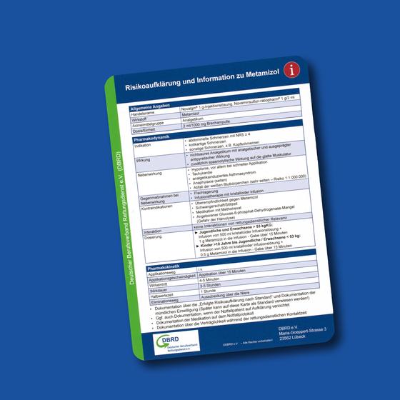 Taschenkarte - Risikoaufklärung und Information zu Metamizol