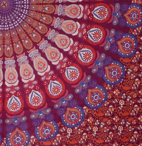 Boho-Style Wandbehang, indische Tagesdecke Mandala Druck - lila/rot/orange