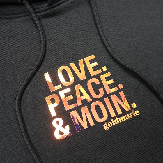 goldmarie Hoodie Short LOVE PEACE MOIN - schwarz-holographic mit Glanz
