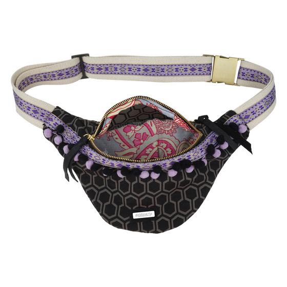 goldmarie Gürteltasche "Hipbag Sixtie Two" mit PomPom grau-schwarz-flieder