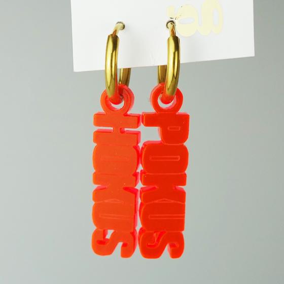 goldmarie Ohrringe HOKUS POKUS - Plexi Schriftzug - neon rot - 3cm
