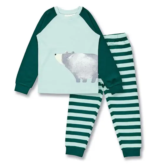 Sense Organics Pyjama Long John Bärendruck Eismintgrün