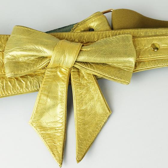 goldmarie Taillengürtel SCHLEIFE - Painted Edition - Leder - Gummizug-Element - vintage goldgelb-graugrü