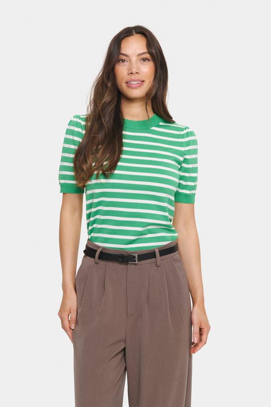 SAINT TROPEZ MilaSZ SS Striped Pullover 30513768 - grün-weiß