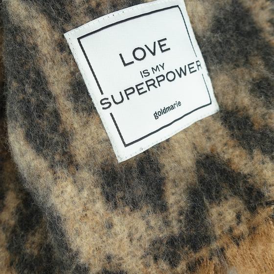goldmarie Schal LOVE IS MY SUPERPOWER - mit Fransen - Leo Muster - braun 