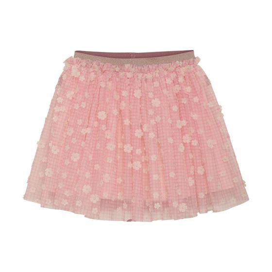 Tüllrock mit Blumen mit Unterrock, Biobaumwolle, rosa