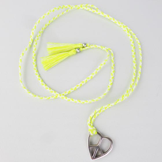 goldmarie Kette PEACE HERZ Anhänger 925er Silber Nylon geflochten neongelb