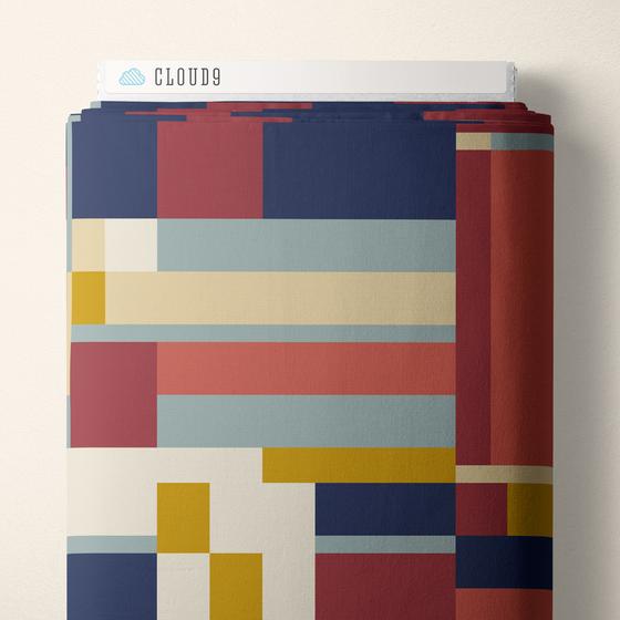 Frank Lloyd Wright Stoff Oak Park 228691 in Rot und Navy mit geometrischem Muster