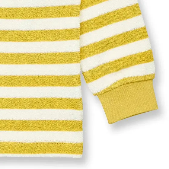 Sense Organics Pyjama Frottee Long John Senfgrau Weiß Geringelt