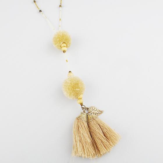 goldmarie Perlenkette DUO mit Pompom und Fransen creme-beige-gold