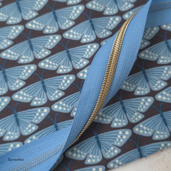 Endlos Reißverschluss stahlblau altmessing metallisiert für Taschen nähen Made in Germany