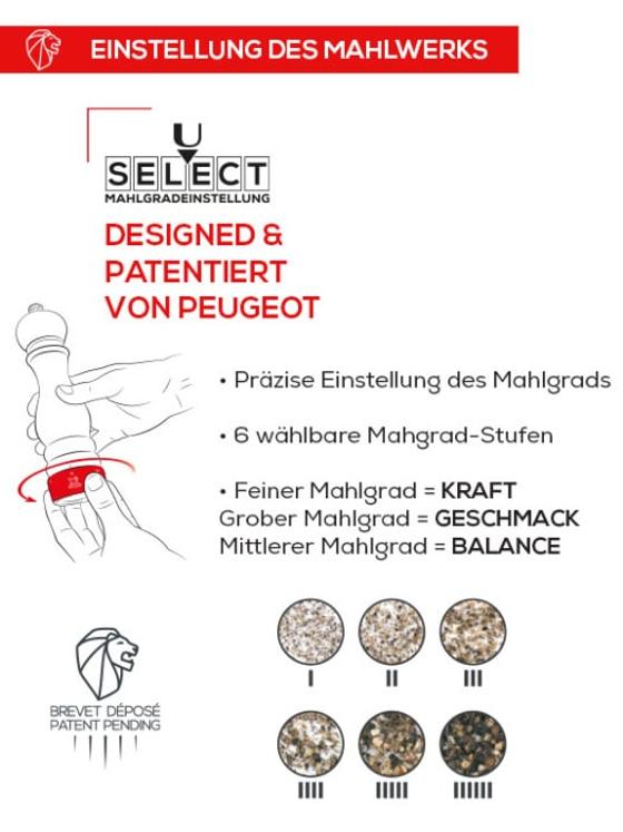 Peugeot Salz- oder Pfeffermühle, U Select lackiert, Taupegrau