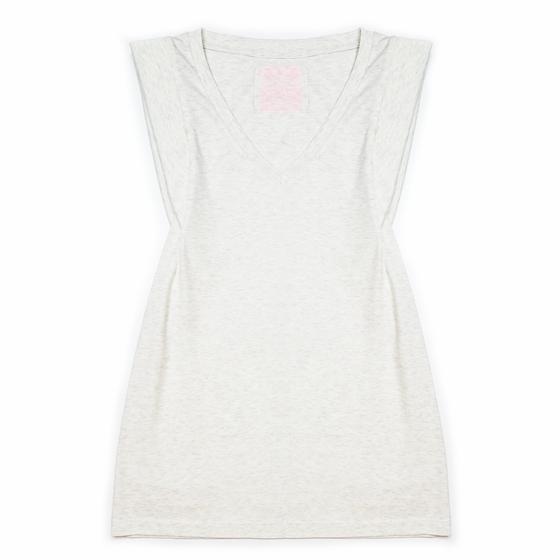 goldmarie Top LOVE PEACE MOIN pink Label - V-Ausschnitt - hellgrau meliert