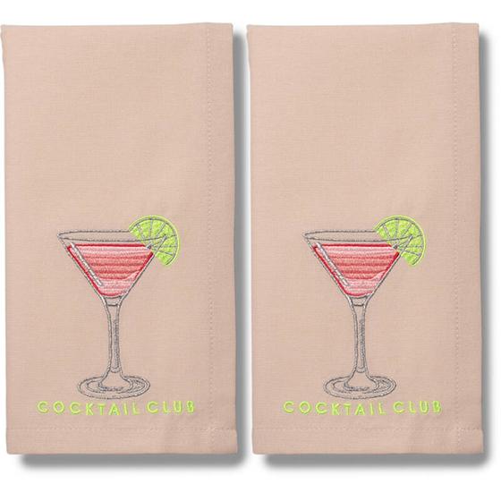 VONDELS bestickte Stoff-Servietten COCKTAIL CLUB - beige-neongelb-silber - 2er Set
